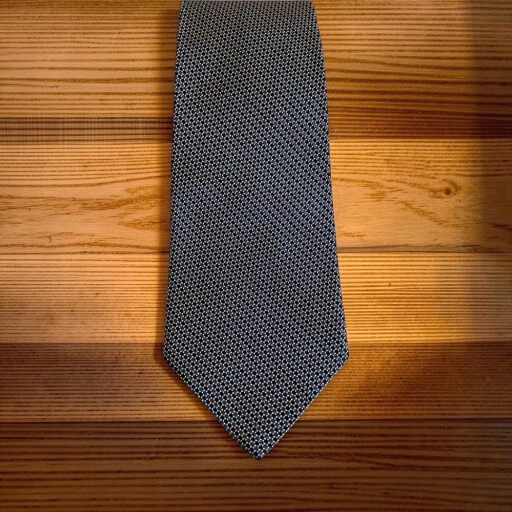 Vintage Ralph Lauren Black Silver Geometric Silk Necktie Classic Formal Modern